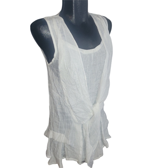 Papillon White Wrinkled Fabric Detailed Sleeveless Layered Top M - Picture 2 of 6